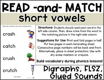 Read And Match Phonics Digraphs And Glued Sounds Decodable Words With