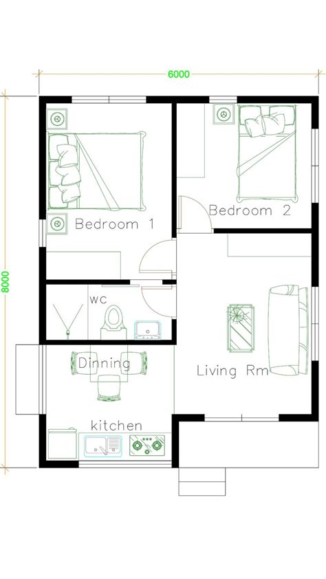 Small House Design 6x8 With 2 Bedrooms Shed Roof Samhouseplans