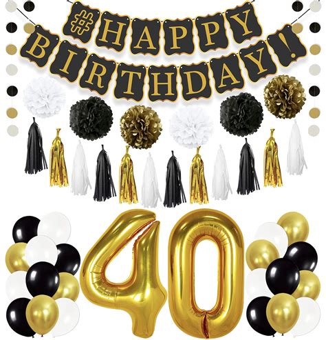 Buy Gold Black 40th Birthday Decorations Kit Happy Birthday Banner