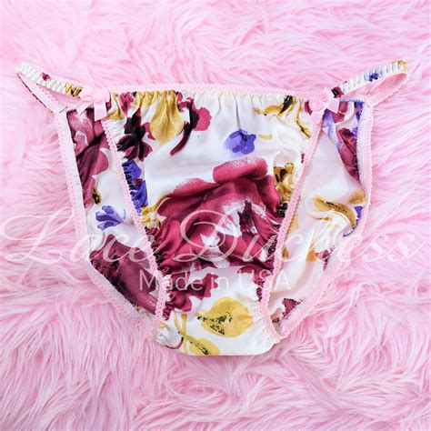 Anias Sissy Satin Floral Watercolor Print String Bikini DUCHESS CUT Silky Soft MENS Panties Sz