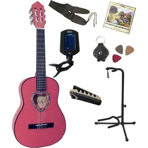 Pack Guitare Classique 1 4 Rose 7 Accessoires Pour Enfant Rosace En