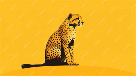 Minimalist Cheetah Illustration On Yellow Background Premium Ai