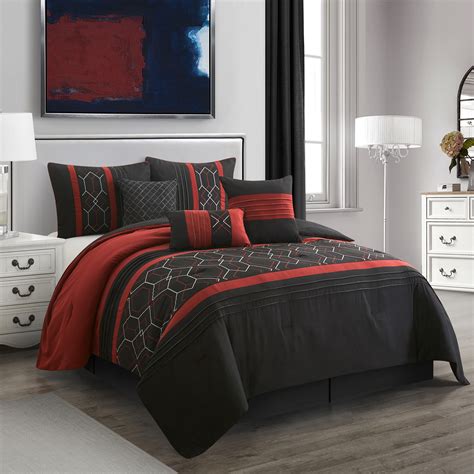 Nanshing Elliot 7 Piece Geometric Comforter Set Black Red California