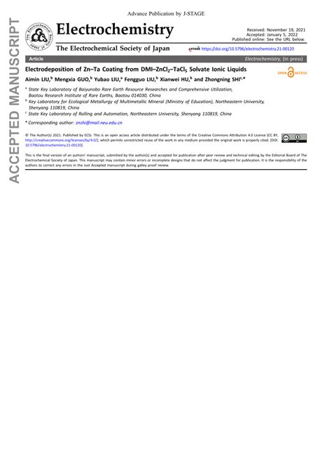 (PDF) Electrodeposition of Zn–Ta Coating from DMI–ZnCl2–TaCl5 Solvate ...