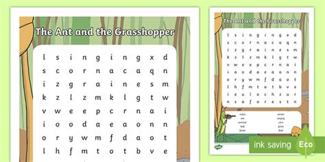 The Ant And The Grasshopper Wordsearch Teacher Made