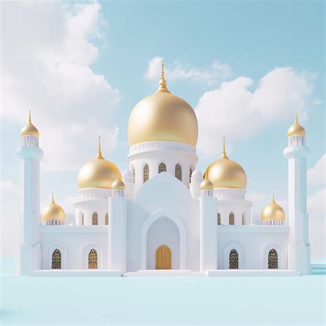 3d Image Of White Mosque With Golden Dome Premium AI Generated Image