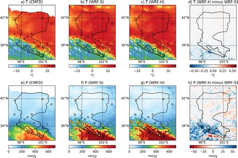 Annual mean 2‐m air temperature map from (a) CMFD reference, (b) WRF‐S ...