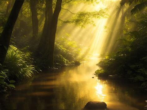 Premium AI Image | Golden rays in forest background