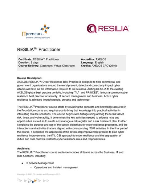 Course factsheet - AXELOS RESILIA Practitioner | PDF | Free Download