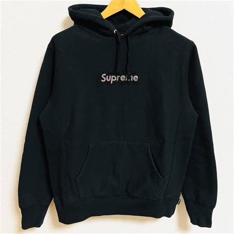 【目立った傷や汚れなし】supreme Swarovski Box Logo Hooded Sweatshirt Black S 19ss