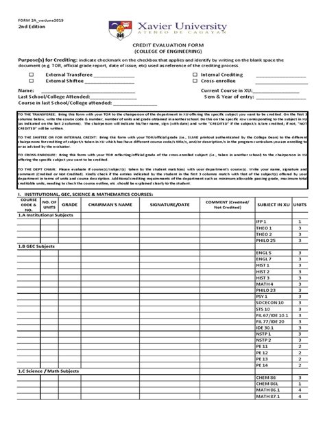 Credit Evaluation Form Purposes For Crediting Pdf Educational Stages