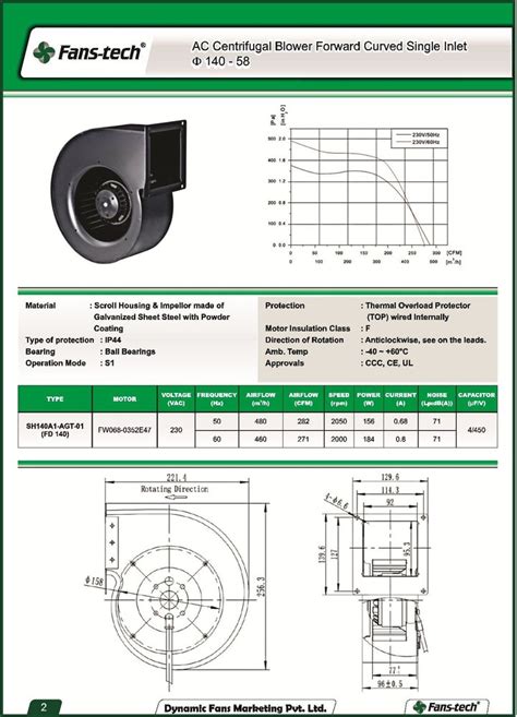 156 Watt 50 Hz Fd 140 Single Inlet Centrifugal Blower For Commercial