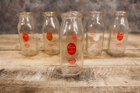 Vintage Cream Of Weber Cottonwood Dairy Half Pint Glass Milk Bottle Dairy Farm Decor Country Kitchen