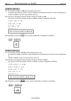 PGCD Plus Grand Commun Diviseur Corrigé série d exercices 2