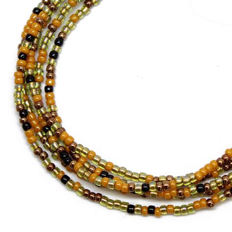 Mustard Black Gold Seed Bead Necklace Thin 15mm Single Strand Kathy Bankston