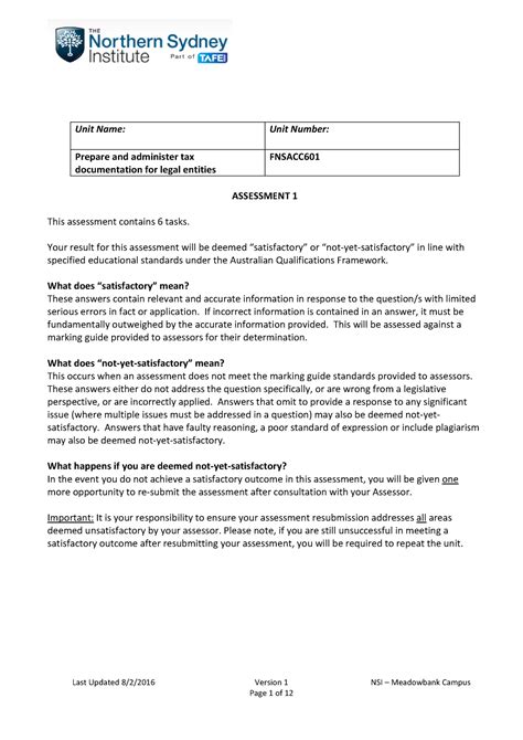 Fnsacc 601 Assessment 1 S1 2016 ASSESSMENT 1 This Assessment