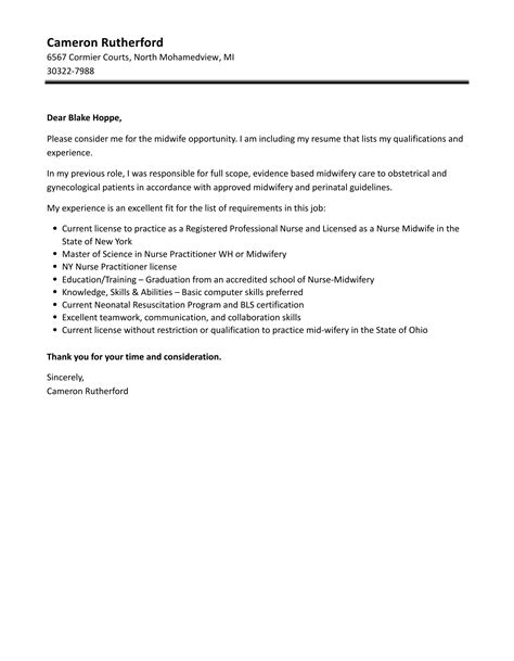 Midwife Cover Letter Velvet Jobs