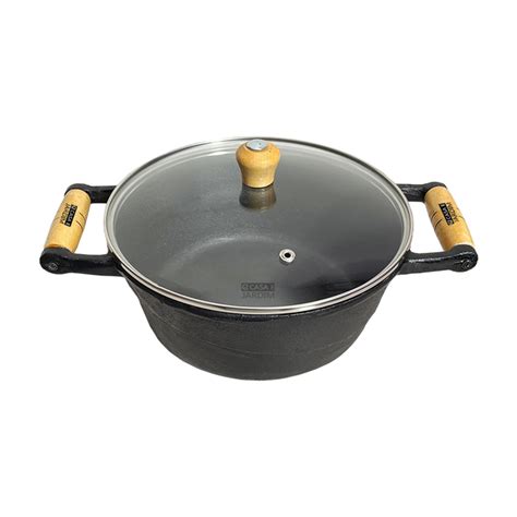 Panela Caçarola De Ferro Grande 5 Litros Tampa de Vidro 28cm