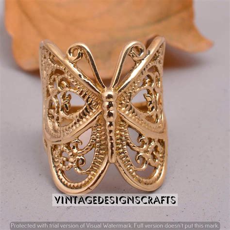 Butterfly Ring Solid Gold Brass Filigree Butterfly Ring Etsy