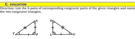 C Evaluation Direction List The Pairs Of Corresponding Congruent