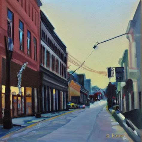 Beautiful Oil Painting Of Downtown Galva By Olaf Krans Stable