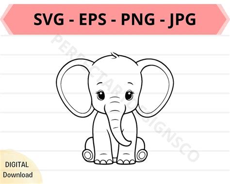 Cute Elephant Svg File Baby Elephant Outline Svg Elephant Clipart Svg