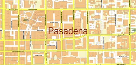 Pasadena California Us Map Vector City Plan High Detailed Street Map