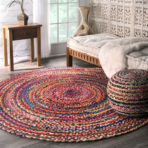 Hand Braided Round Area Rug Bohemian Colorful Cotton Cotton Etsy