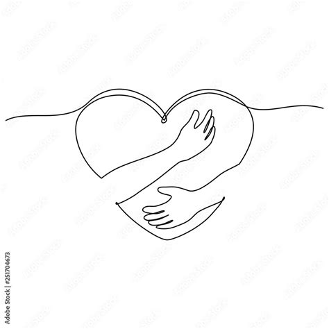 continuous line drawing of hand hugging heart, hug. Vector Stock Vector | Adobe Stock