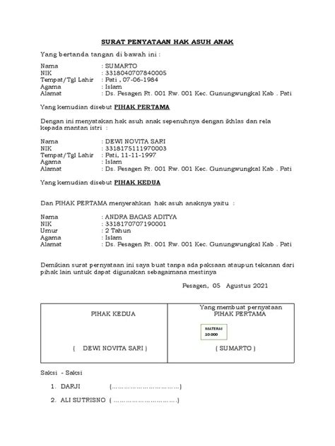 3 Contoh Surat Permohonan Penetapan Hak Asuh Anak [GRATIS Templat]