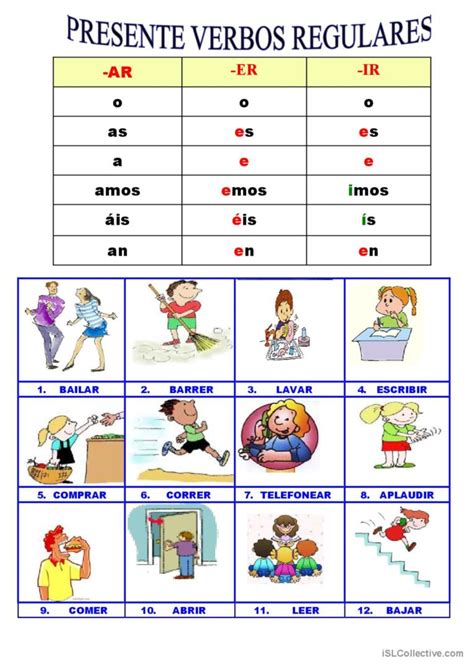 Presente Verbos Regulares Pr Ctica G Espa Ol Ele Hojas De Trabajo Pdf