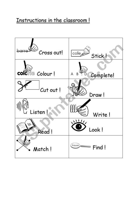 Instructions In The Classroom Esl Worksheet By Lytebe