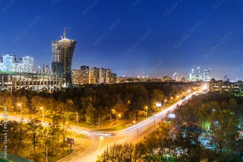 Construction stadium of football club CSKA Moscow, night view. Stock ...