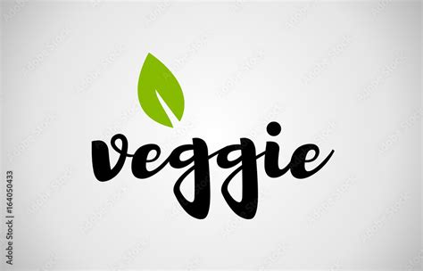 Veggie Green Leaf Handwritten Text White Background Stock Vector