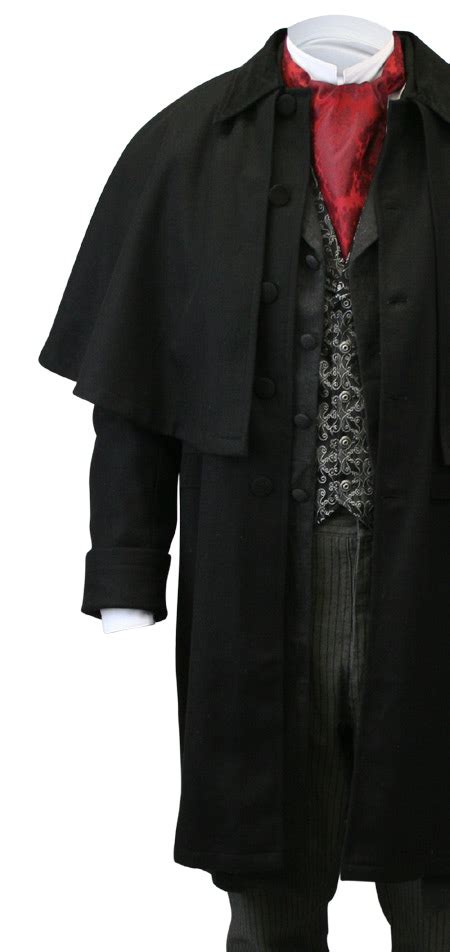 Coburn Great Coat In Black Wool 19th Century Style