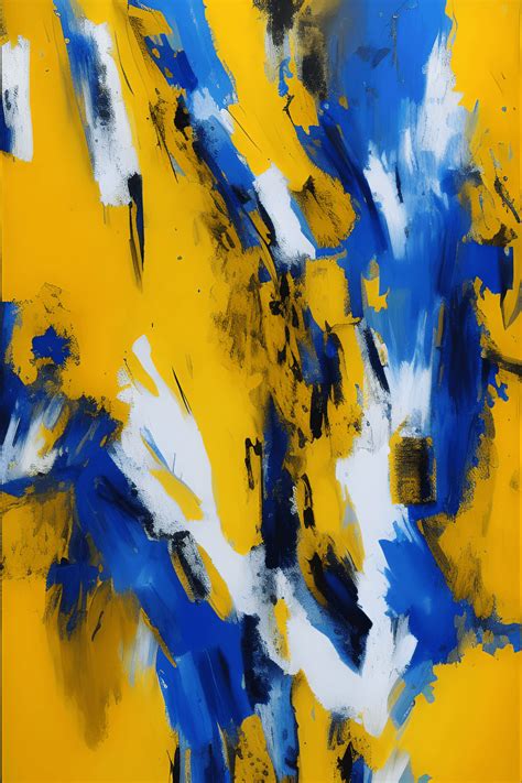 Yellow White and Blue Abstract Painting · Creative Fabrica