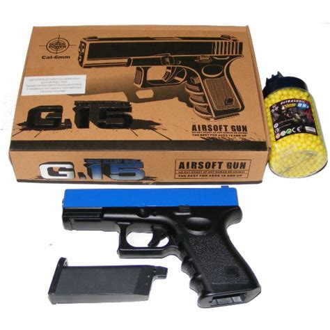 Galaxy G15 Spring Powered Blue Metal BB Gun Pistol Glock Replica