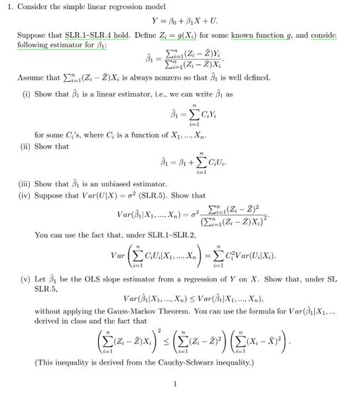 Solved 1 Consider The Simple Linear Regression Model