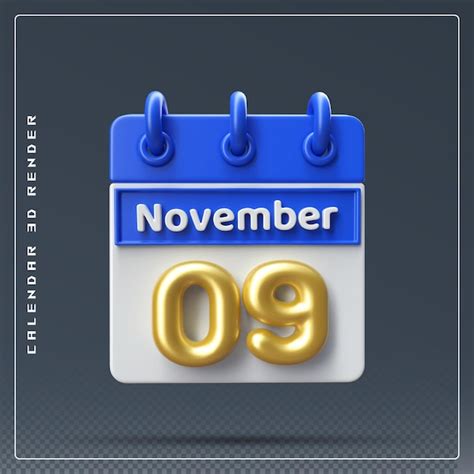 Premium Psd 9th November Calendar Icon 3d Render