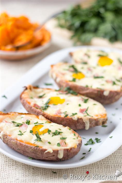 Breakfast Egg Stuffed Sweet Potatoes Roxy S Kitchen