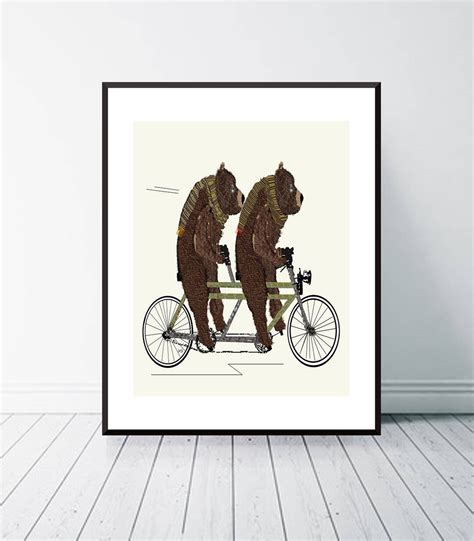 Grizzly Bears Lets Tandem Bicycle Wall Art Nature Wall Art Whimsical