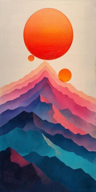 Premium Photo | A painting of a sunset over a mountain range