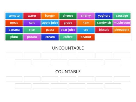 Food Countable Uncountable Nouns Ordenar Por Grupo