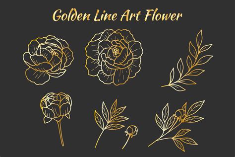 Peony Flower Golden Line Art Set Graphic By Nurdesign99 · Creative Fabrica