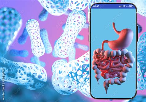 Gut Microbiome Phone With Image Gastrointestinal Tract Mobile Phone With Stomach Before