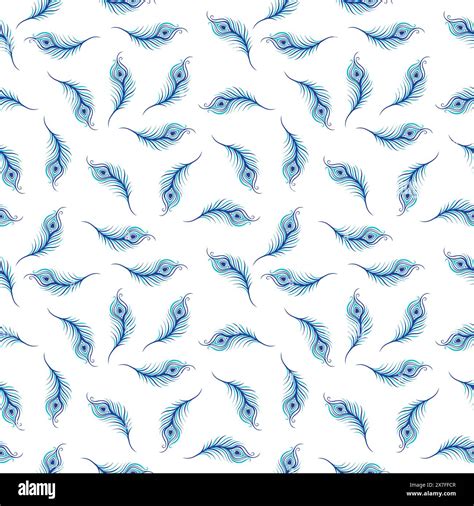 Peacock Feather Seamless Pattern Peacock Feather Background With Blue