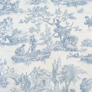 Tissu Toile De Jouy Bleu En Cm De Largeur Par Cm