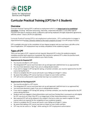 Fillable Online Curricular Practical Training Cpt For F Students