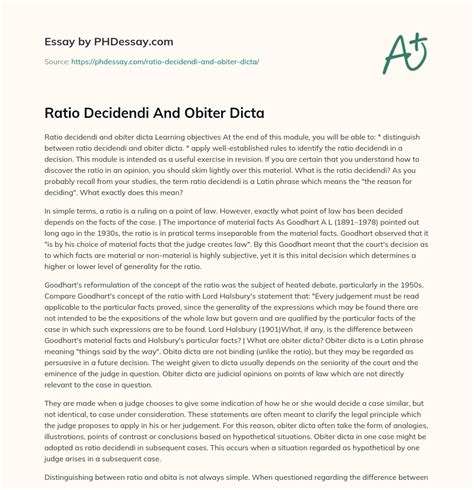 Ratio Decidendi And Obiter Dicta Phdessay