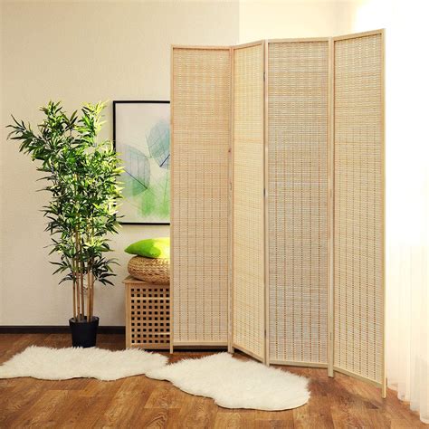 Buy JOSTYLE Room Divider With Natural Bamboo 4 Panel Folding Privacy